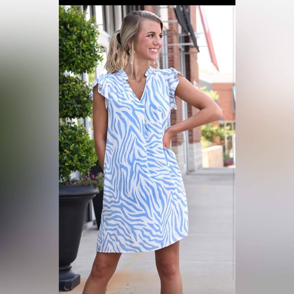 THML blue zebra striped dress size M